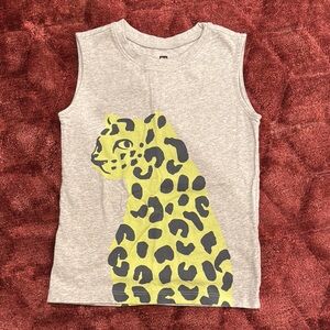 Gray Sleeveless Kids Top with Leopard Print, worn once. Great condition.